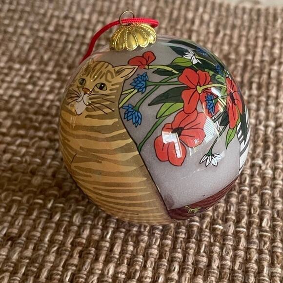 Blown glass Cat Christmas Ornament handpainted reverse art - Picture 1 of 10
